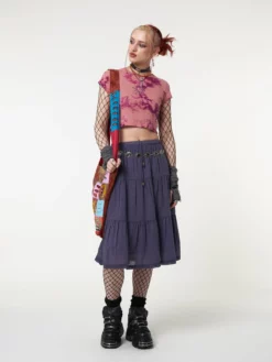 Minga London Purple Mist Ruffle Lace Midi Skirt Most Wanted