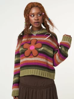 Minga London Retro Flower Striped Knit Jumper