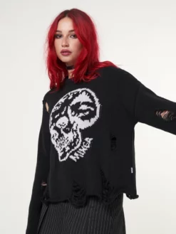 Minga London Skull Kid Black Distressed Jumper Clothing