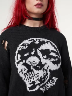 Minga London Skull Kid Black Distressed Jumper Clothing