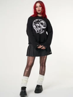 Minga London Skull Kid Black Distressed Jumper Clothing