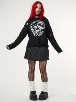 Minga London Skull Kid Black Distressed Jumper Clothing