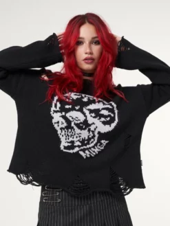 Minga London Skull Kid Black Distressed Jumper Clothing