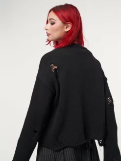 Minga London Skull Kid Black Distressed Jumper Clothing