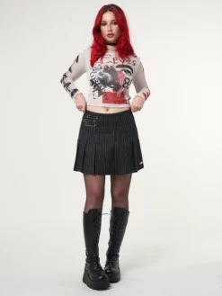 Minga London Stained Eyes Graphic Mesh Crop Top