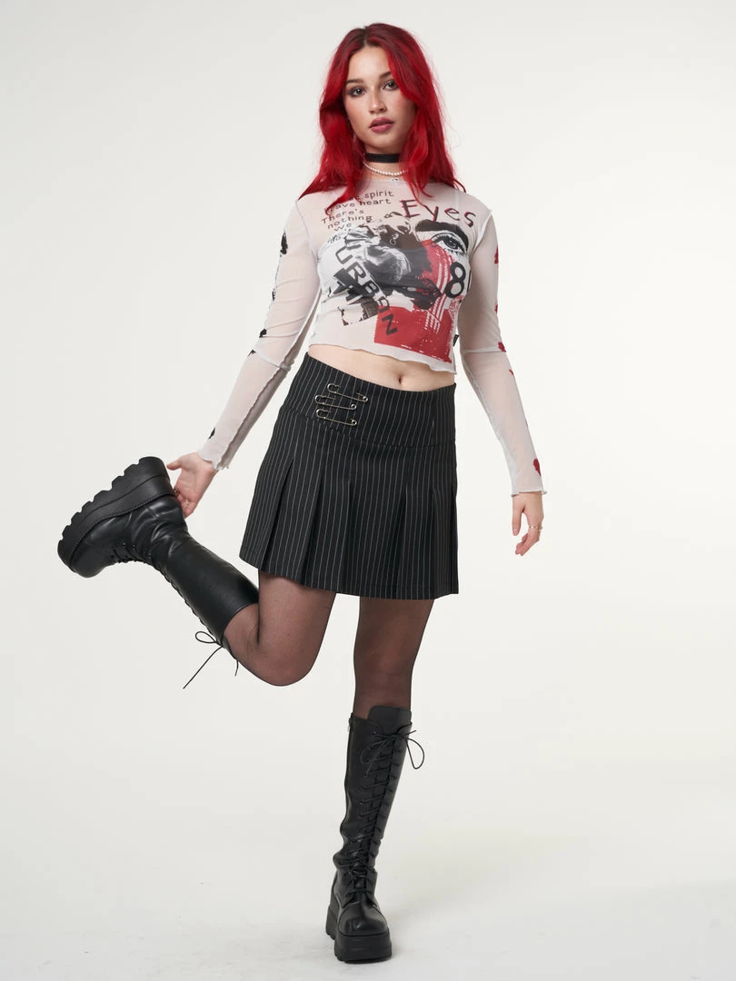 Minga London Stained Eyes Graphic Mesh Crop Top