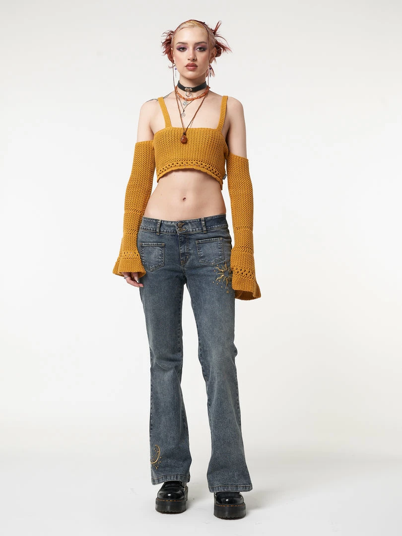 Minga London Most Wanted Stella Front Pocket Embroidered Flare Jeans