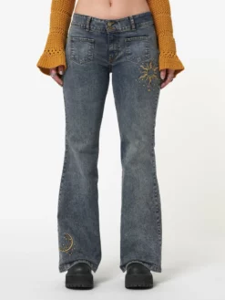 Minga London Most Wanted Stella Front Pocket Embroidered Flare Jeans