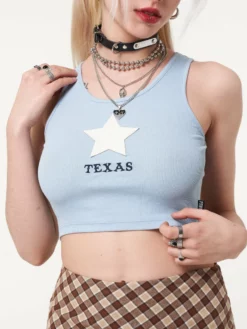 Minga London Texas Star Ribbed Vest Top Clothing