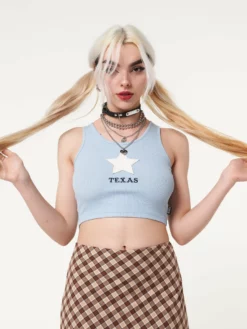 Minga London Texas Star Ribbed Vest Top Clothing