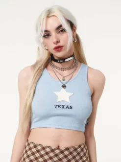 Minga London Texas Star Ribbed Vest Top Clothing