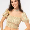 Minga London Fresh Oranges Shirred Puff Sleeve Top