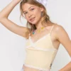 Minga London Vanilla Lace Trim Rib Cami Top Clothing