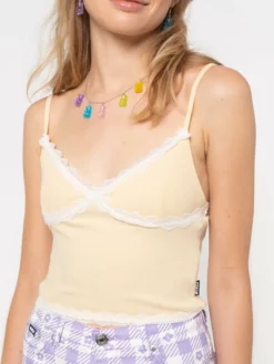Minga London Vanilla Lace Trim Rib Cami Top Clothing
