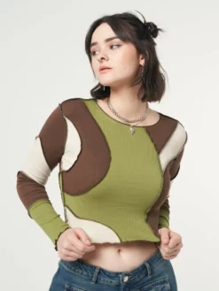 Minga London Clothing Wave Patchwork Crop Top