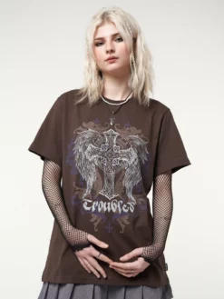 Minga London Winged Cross Brown T-shirt