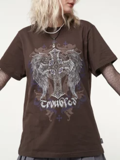 Minga London Winged Cross Brown T-shirt