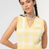 Minga London Clothing Yellow Check Knitted Sweater Vest