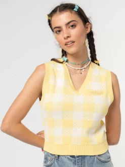 Minga London Clothing Yellow Check Knitted Sweater Vest