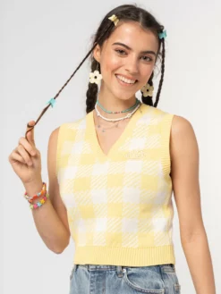 Minga London Clothing Yellow Check Knitted Sweater Vest