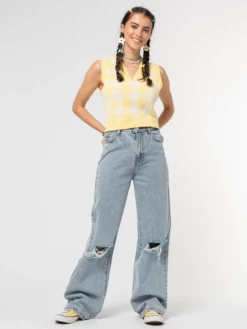 Minga London Clothing Yellow Check Knitted Sweater Vest