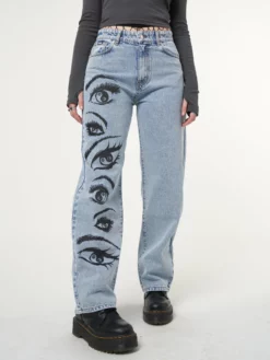 Minga London Most Wanted Yin Yang Eyes Printed Loose Fit Straight Leg Jeans