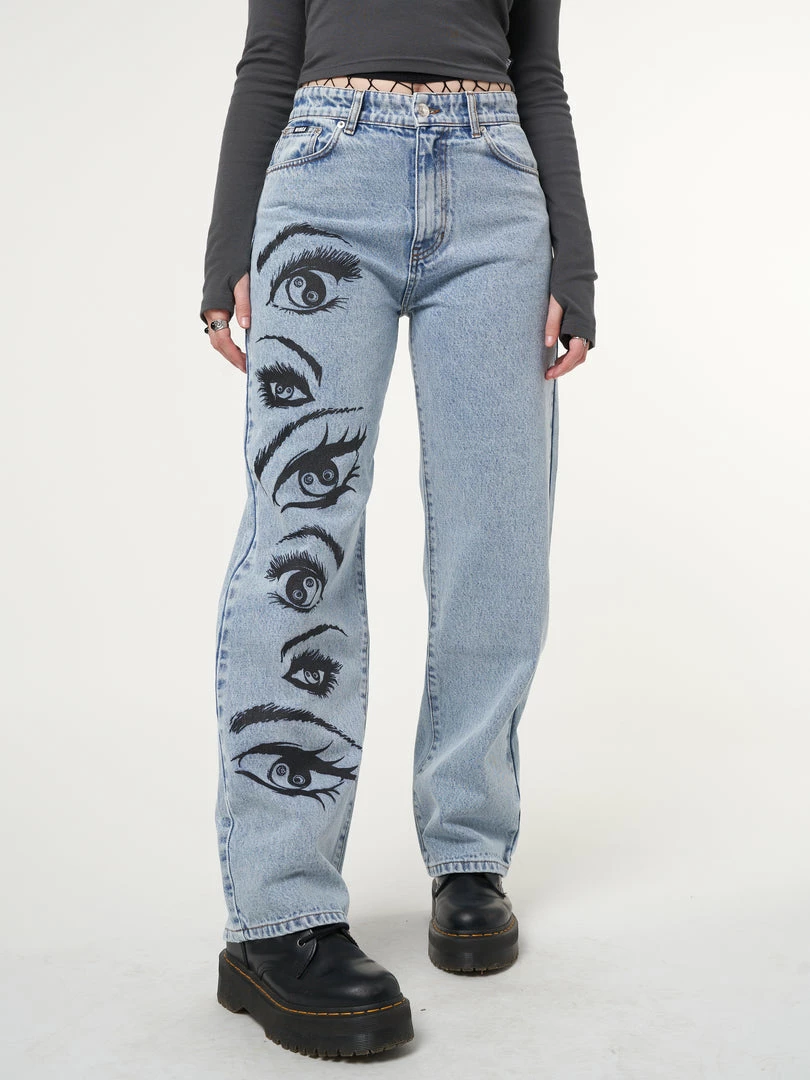 Minga London Most Wanted Yin Yang Eyes Printed Loose Fit Straight Leg Jeans