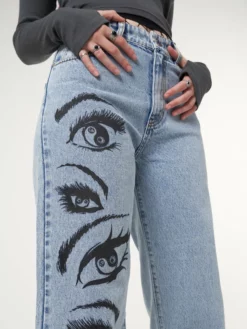 Minga London Most Wanted Yin Yang Eyes Printed Loose Fit Straight Leg Jeans