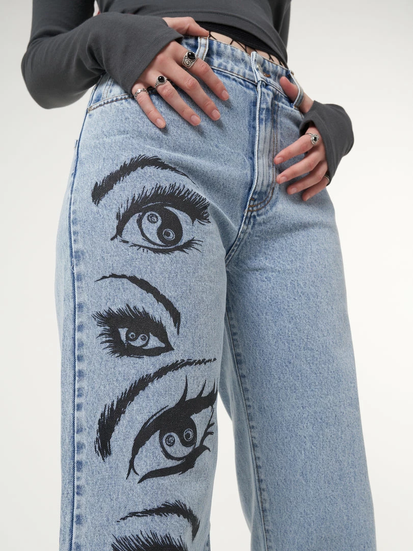 Minga London Most Wanted Yin Yang Eyes Printed Loose Fit Straight Leg Jeans