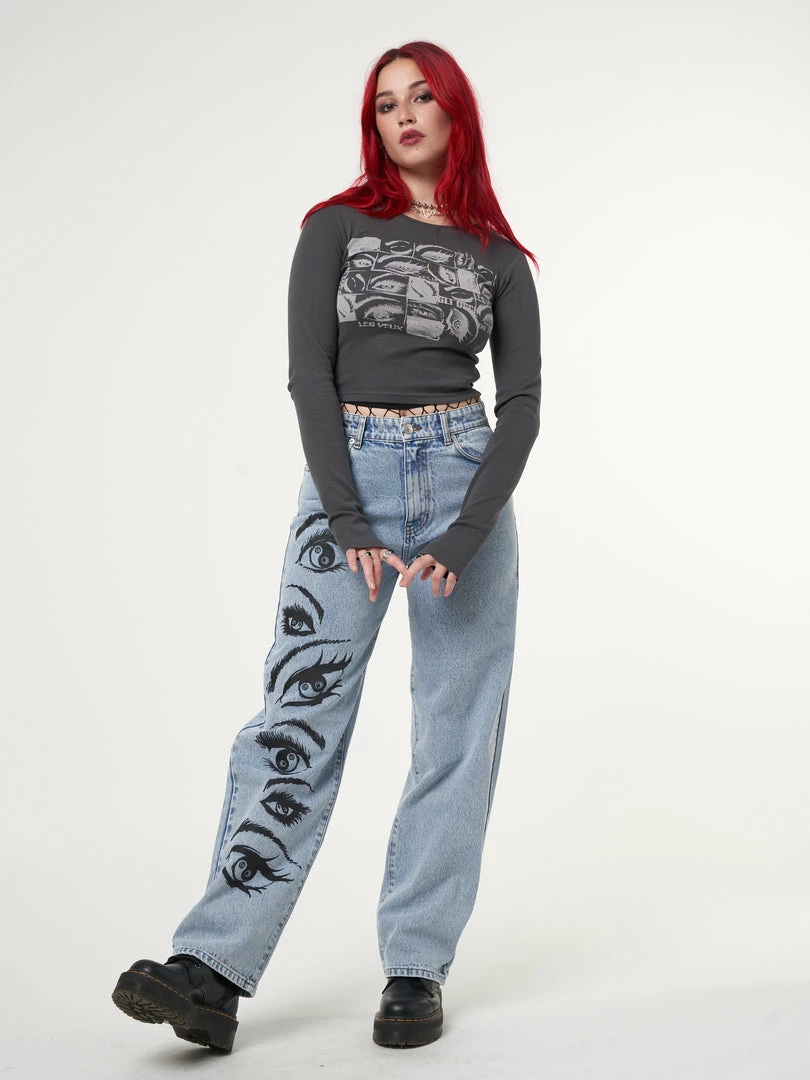 Minga London Most Wanted Yin Yang Eyes Printed Loose Fit Straight Leg Jeans