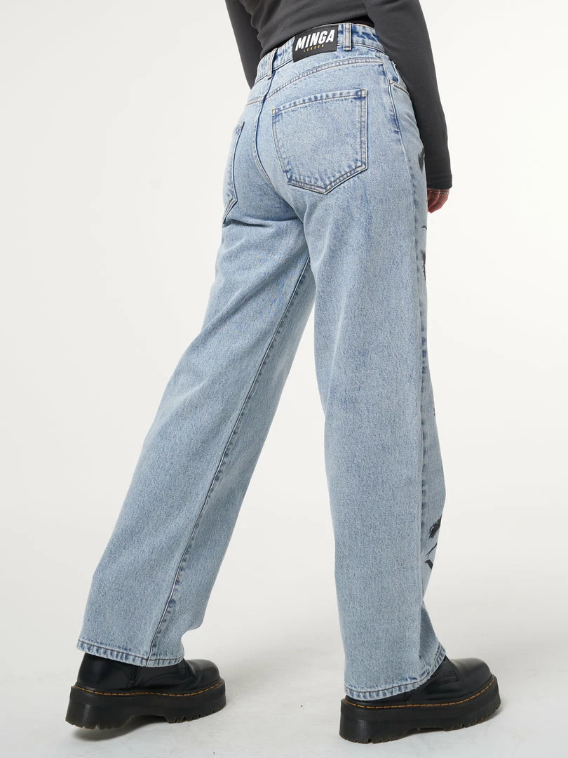 Minga London Most Wanted Yin Yang Eyes Printed Loose Fit Straight Leg Jeans