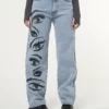 Minga London Most Wanted Yin Yang Eyes Printed Loose Fit Straight Leg Jeans