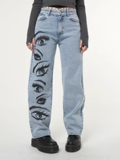 Minga London Most Wanted Yin Yang Eyes Printed Loose Fit Straight Leg Jeans