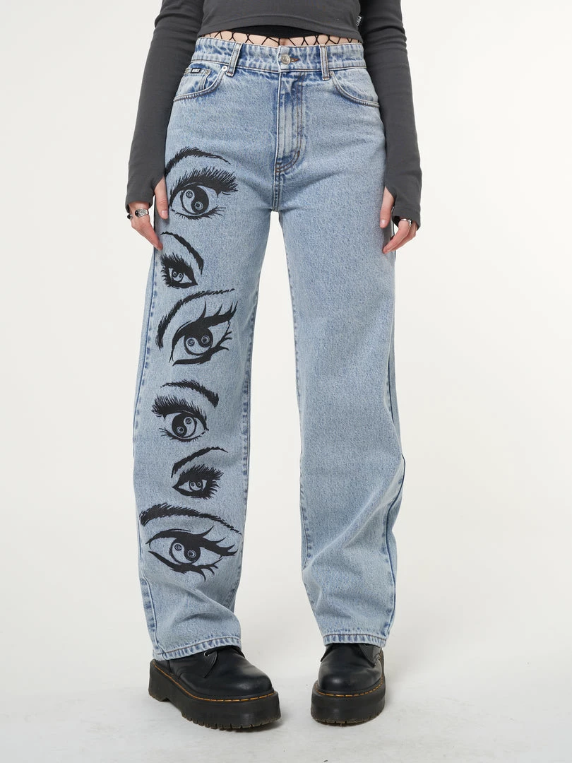 Minga London Most Wanted Yin Yang Eyes Printed Loose Fit Straight Leg Jeans