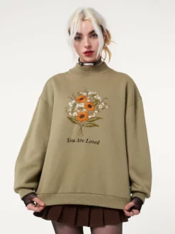 Minga London Clothing You Are Loved Flower Bouquet High Neck Sweater