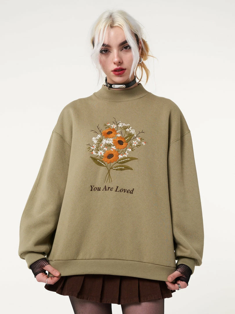 Minga London Clothing You Are Loved Flower Bouquet High Neck Sweater