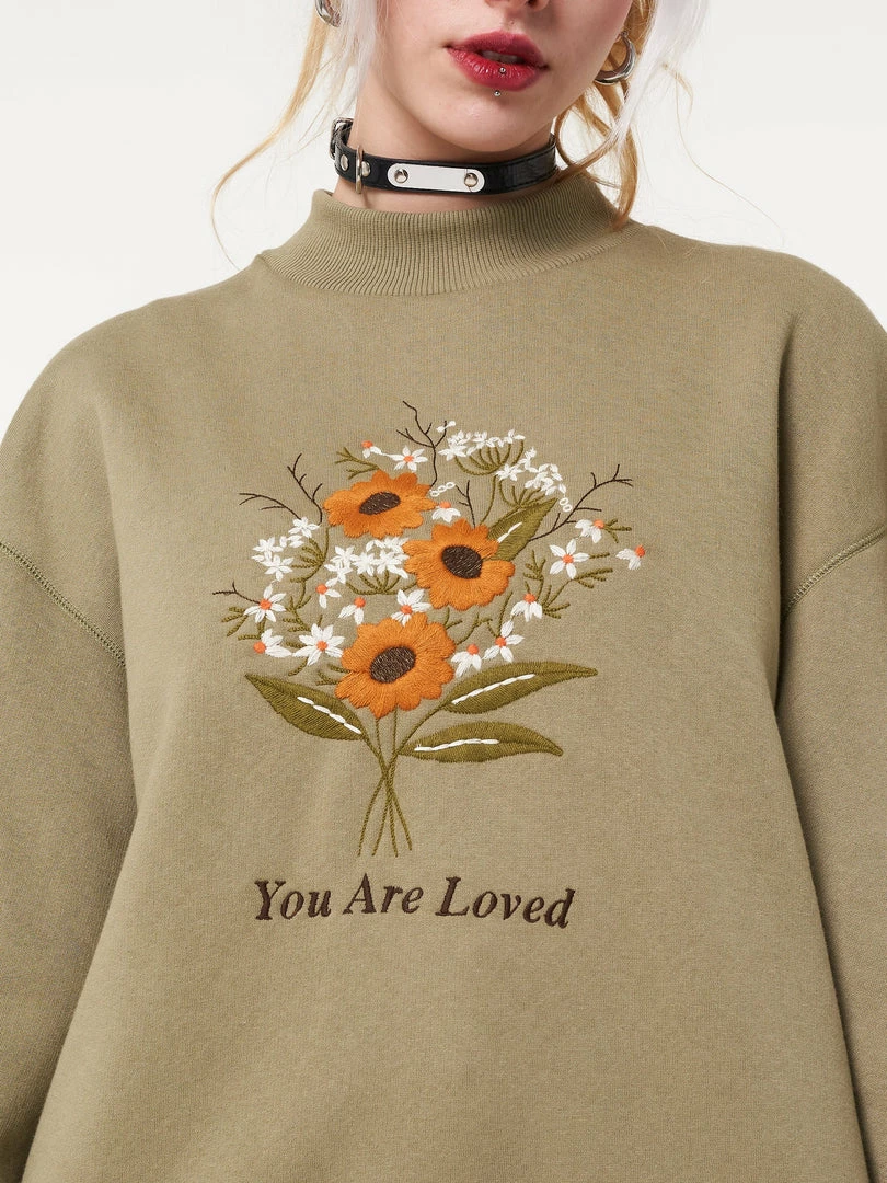 Minga London Clothing You Are Loved Flower Bouquet High Neck Sweater