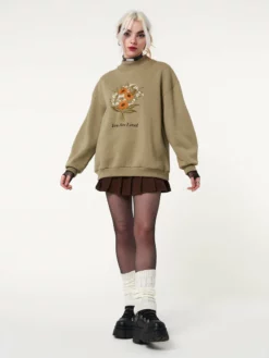 Minga London Clothing You Are Loved Flower Bouquet High Neck Sweater