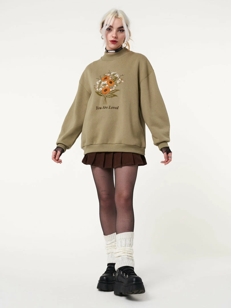 Minga London Clothing You Are Loved Flower Bouquet High Neck Sweater