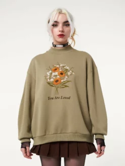 Minga London Clothing You Are Loved Flower Bouquet High Neck Sweater