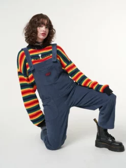 Minga London Most Wanted Minga X Strangervinyl Blue Corduroy Relaxed Dungarees