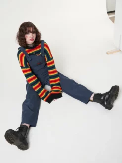 Minga London Most Wanted Minga X Strangervinyl Blue Corduroy Relaxed Dungarees