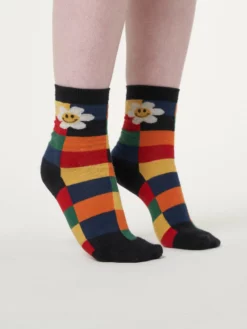 Minga London Minga X Strangervinyl Happy Flower Rainbow Check Socks Clothing
