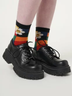 Minga London Minga X Strangervinyl Happy Flower Rainbow Check Socks Clothing