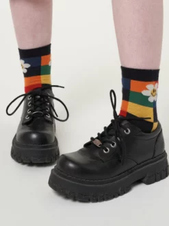 Minga London Minga X Strangervinyl Happy Flower Rainbow Check Socks Clothing