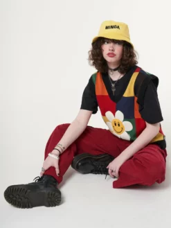 Minga London Minga X Strangervinyl Happy Flower Rainbow Check Vest