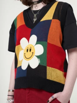 Minga London Minga X Strangervinyl Happy Flower Rainbow Check Vest