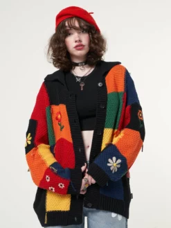 Minga London Minga X Strangervinyl Rainbow Patchwork Cardigan