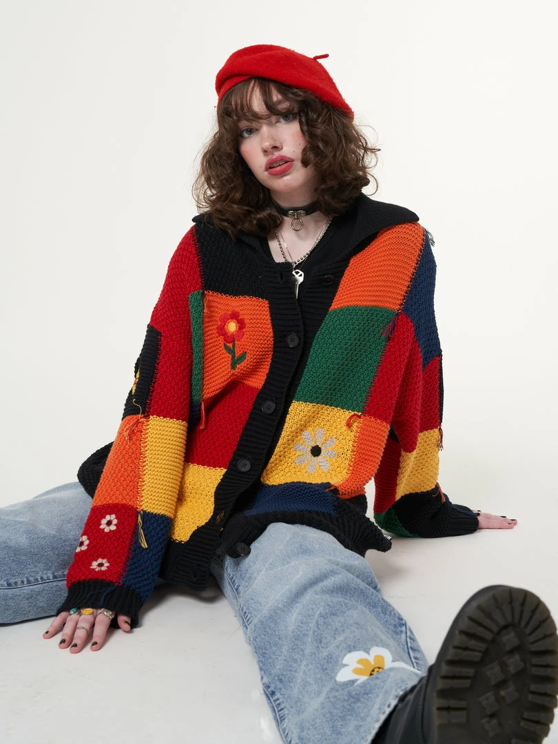 Minga London Minga X Strangervinyl Rainbow Patchwork Cardigan