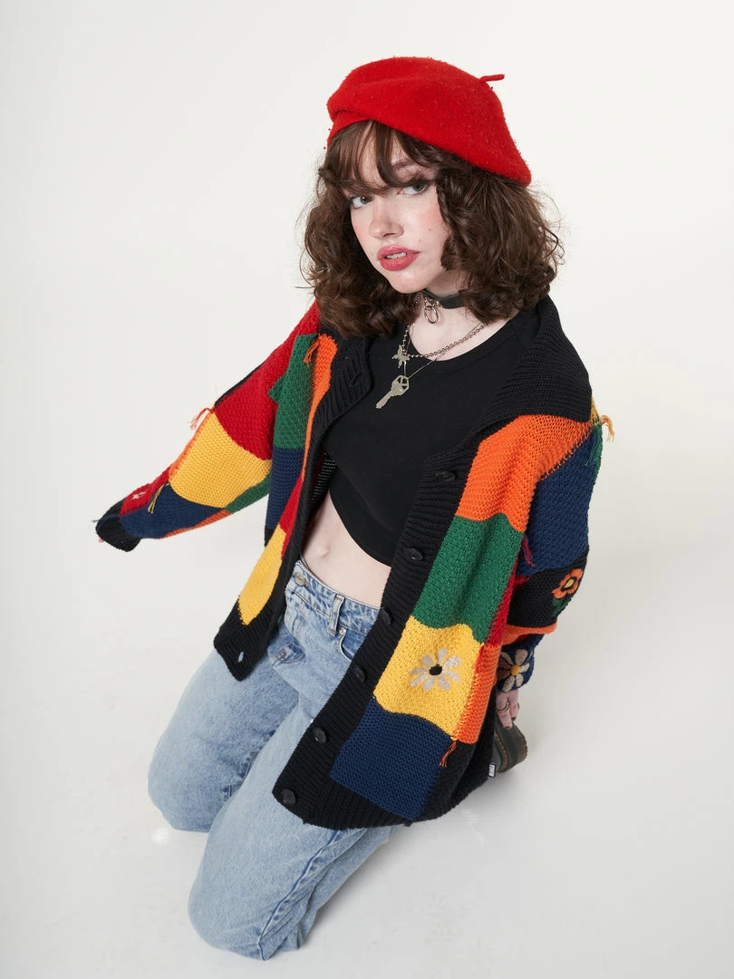 Minga London Minga X Strangervinyl Rainbow Patchwork Cardigan